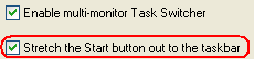 How to stretch the Start button out to the multiline taskbar in old visual themes