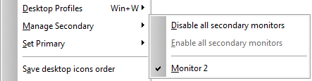 Manage Secondary Displays submenu