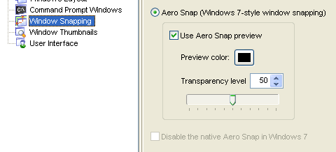 How to customize the color and the level of transparency for the Aero Snap preview