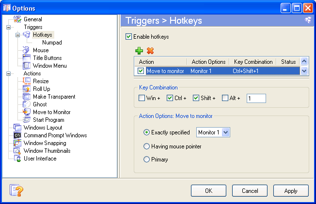 Customize the action parameters for a just added hotkey