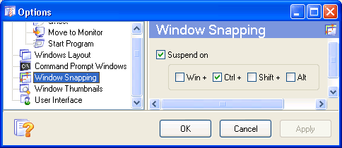 Customize the modifiers key combination to suspend the window snapping