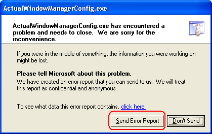 Windows Error Report dialog