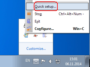 Run Quick Setup wizard from tray icon context menu