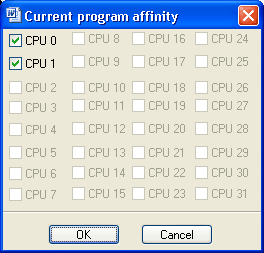 Program CPU Affinity dialog window