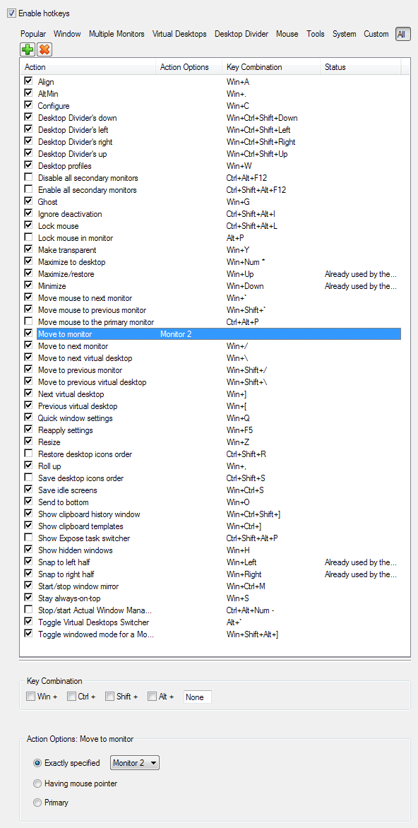 Hotkeys Actions Panel