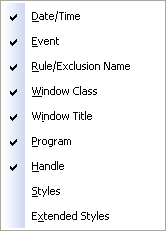 Log Window Columns Menu