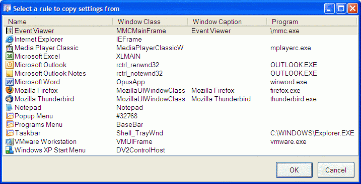 Select Rule Dialog