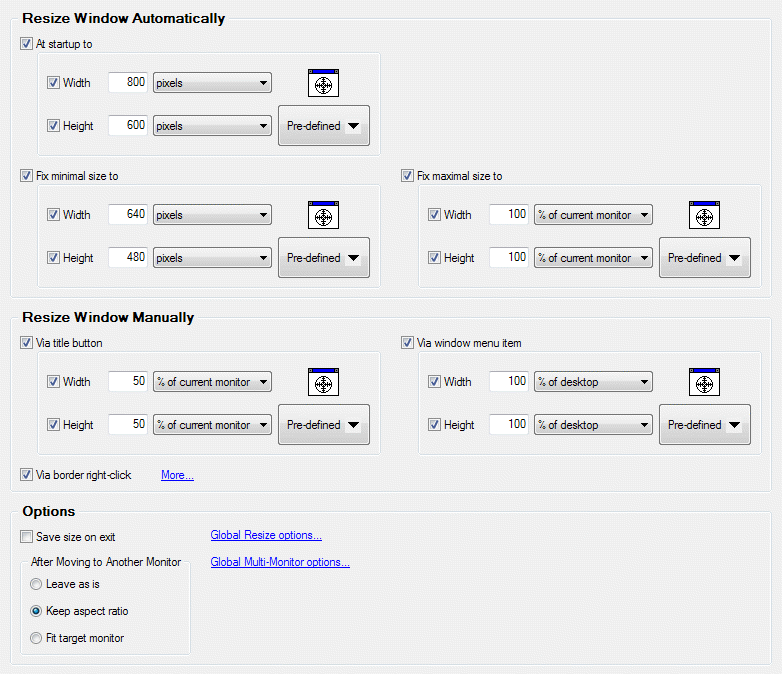 Size Property Sheet