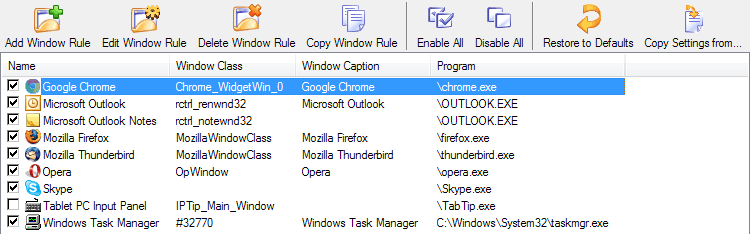 Specific Settings Pane