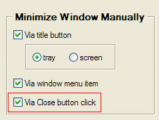 Minimize a window to tray via standard Close title button