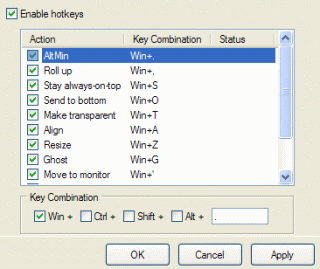 Minimize a window to tray using the special key combination