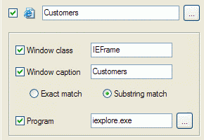 Target Window settings for the Customers web page