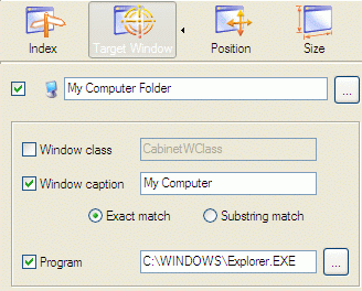 Target Window Settings for the My Computer folder