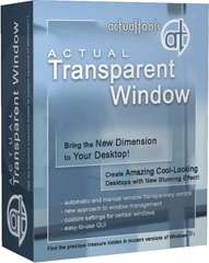 Actual Transparent Window lets you add the transparency effect to any window such as Taskbar, Winamp, menus and others in Windows 2000/XP/2003/Vista/2008.